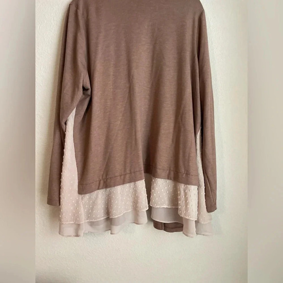 LOGO Lounge Cardigan Womens Open Front Pink Dusty Rose Swiss Dot Sweater Size L - Picture 6 of 6